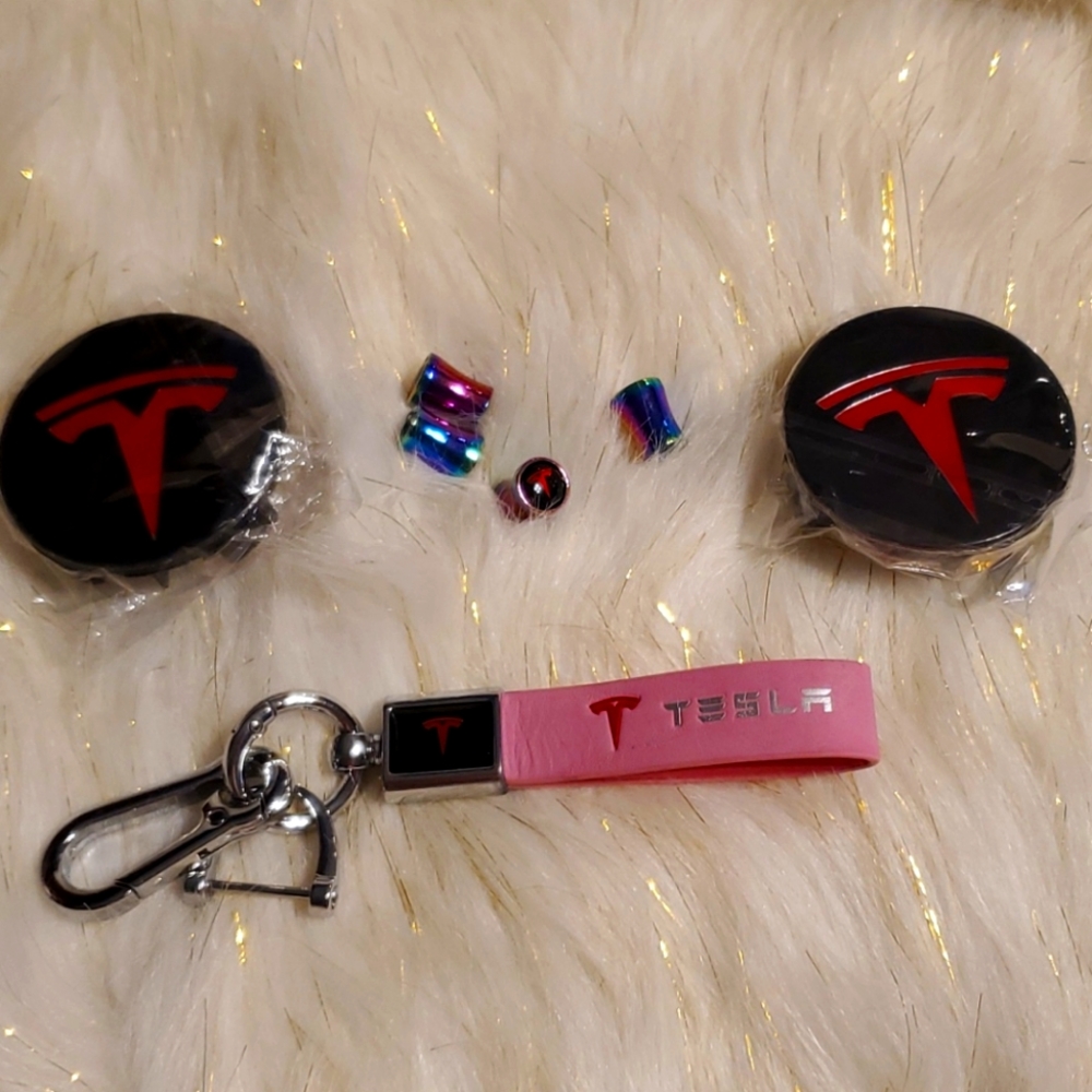 Tesla pink key chain rainbow hub stems z4119